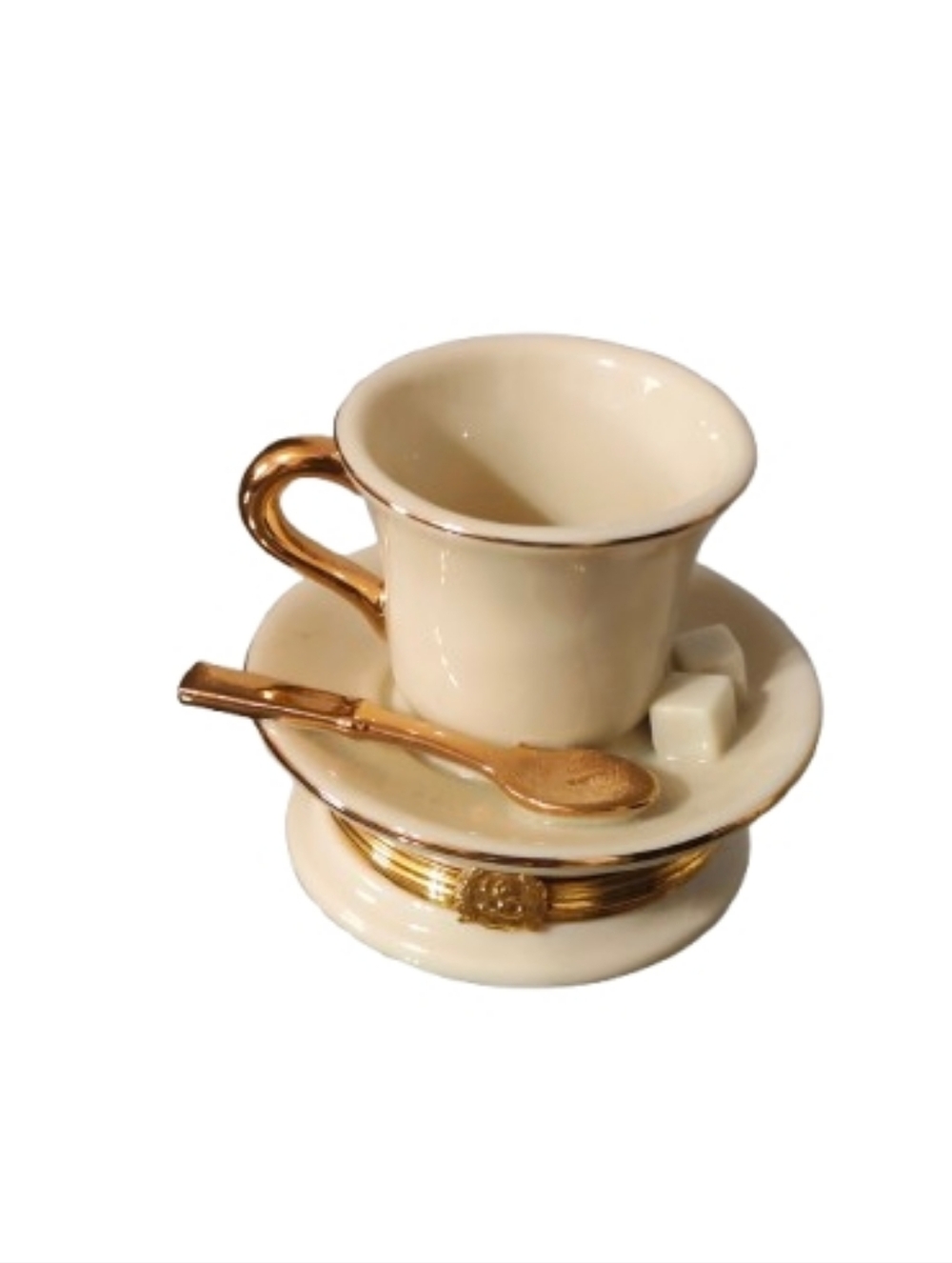 Vintage Lenox Time For Tea Teacup Trinket Box Porcelain 24K Gold Painted